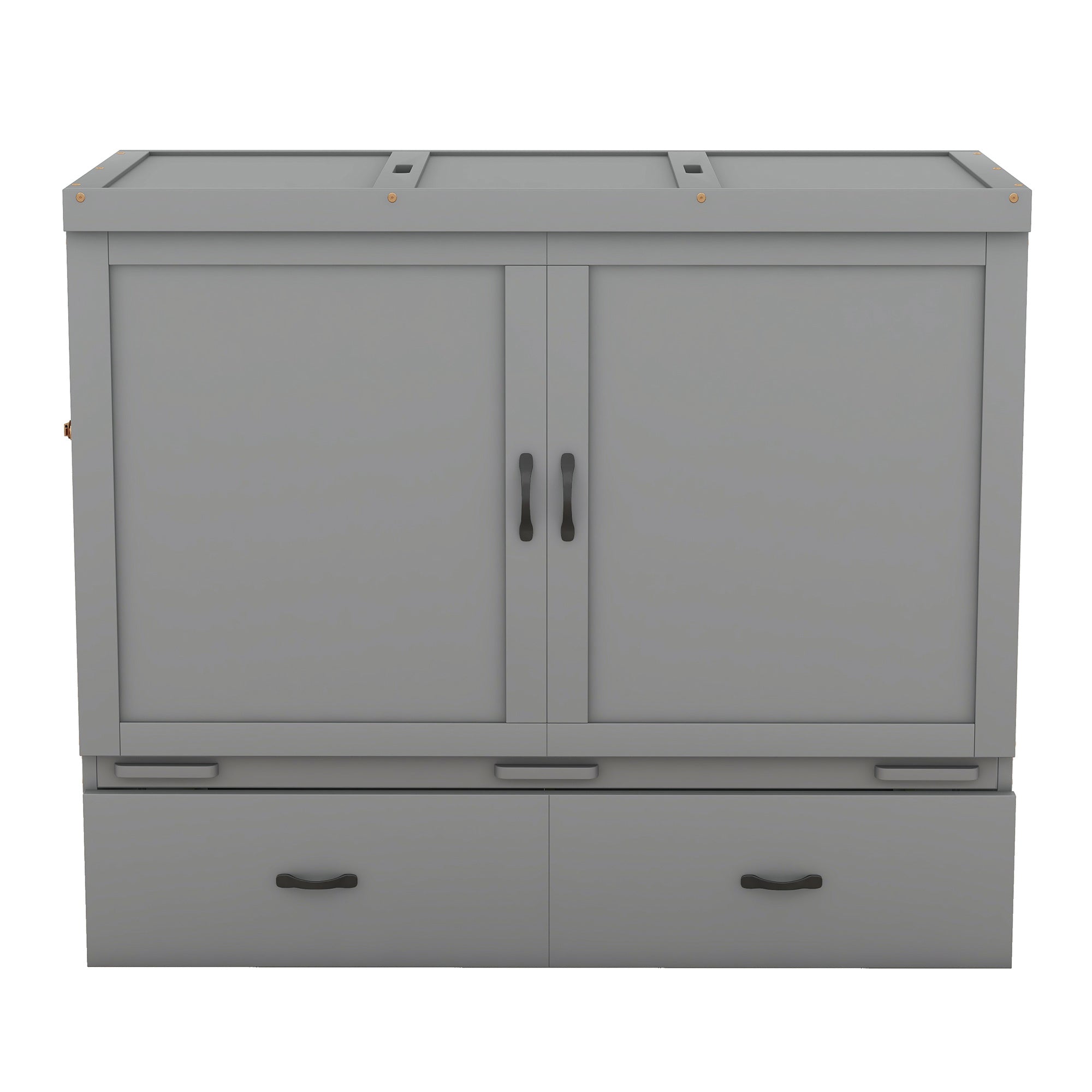 Full Size Murphy Bed with USB Port and a Large Drawer, Gray