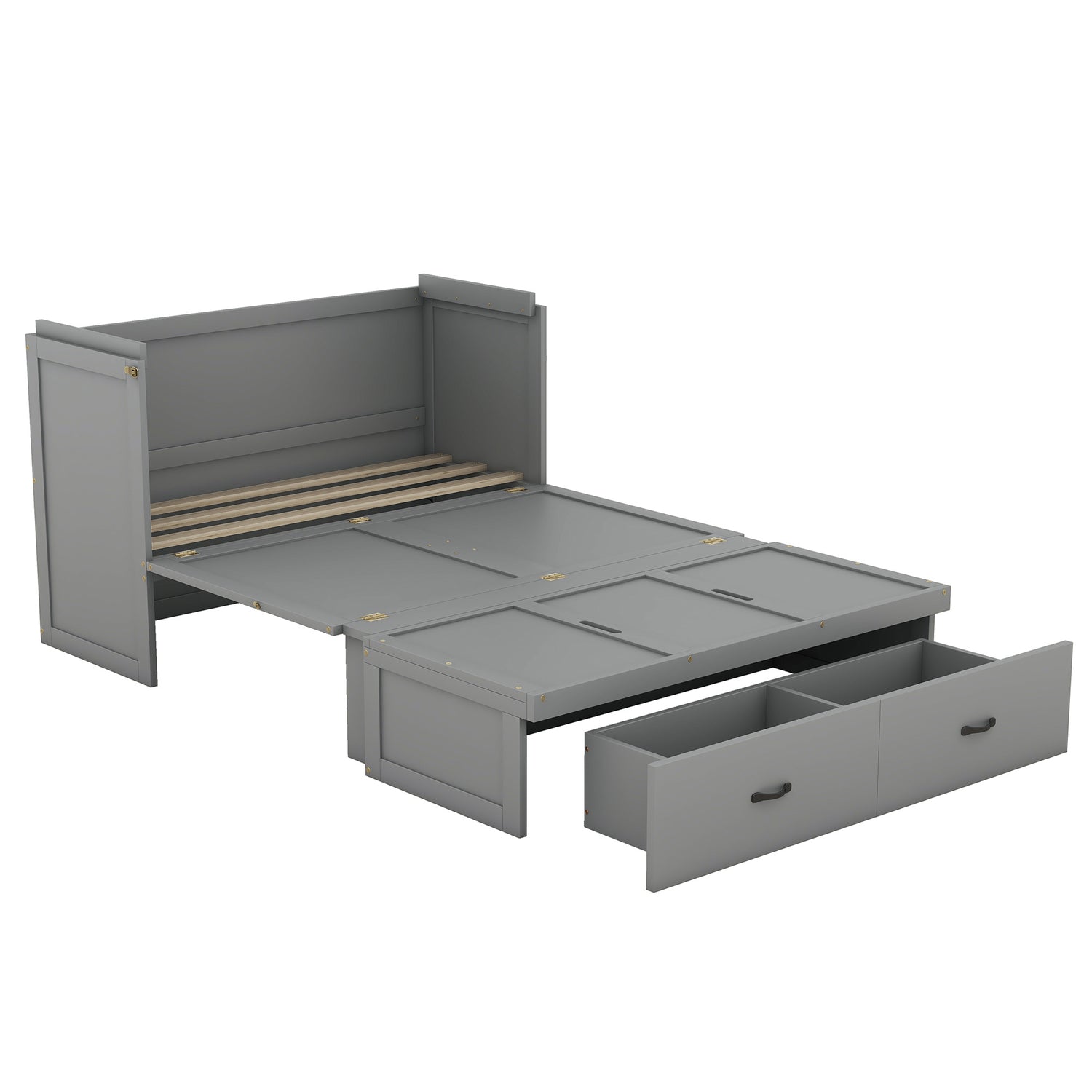 Full Size Murphy Bed with USB Port and a Large Drawer, Gray