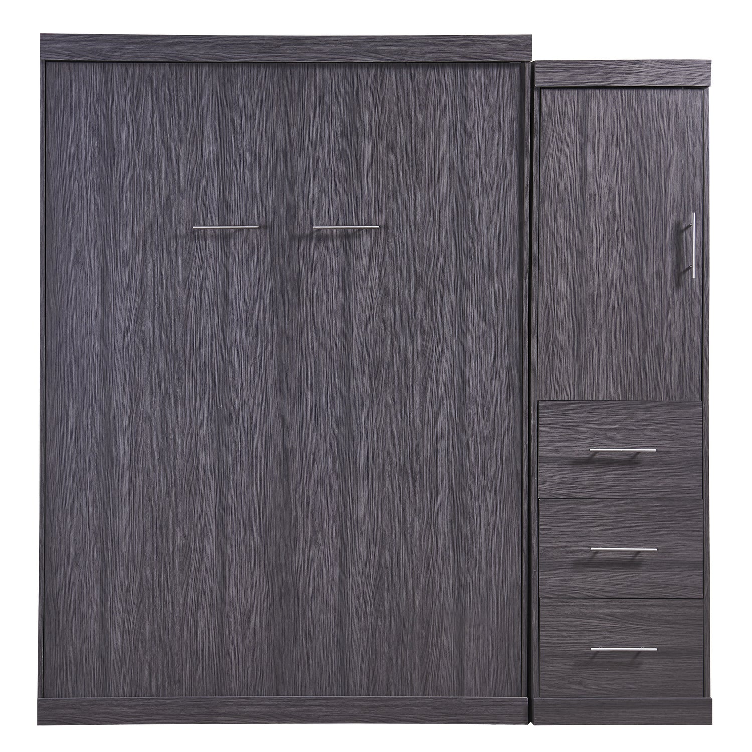 Full Size Murphy Bed with Wardrobe and Drawers, Gray