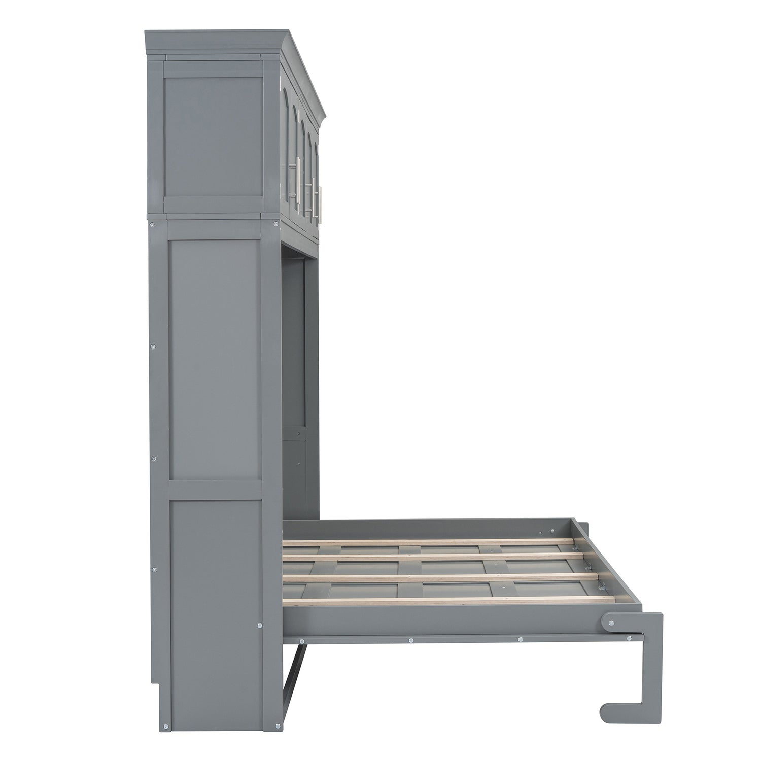 Queen Size Murphy Wall Bed with Top Cabinets, Gray