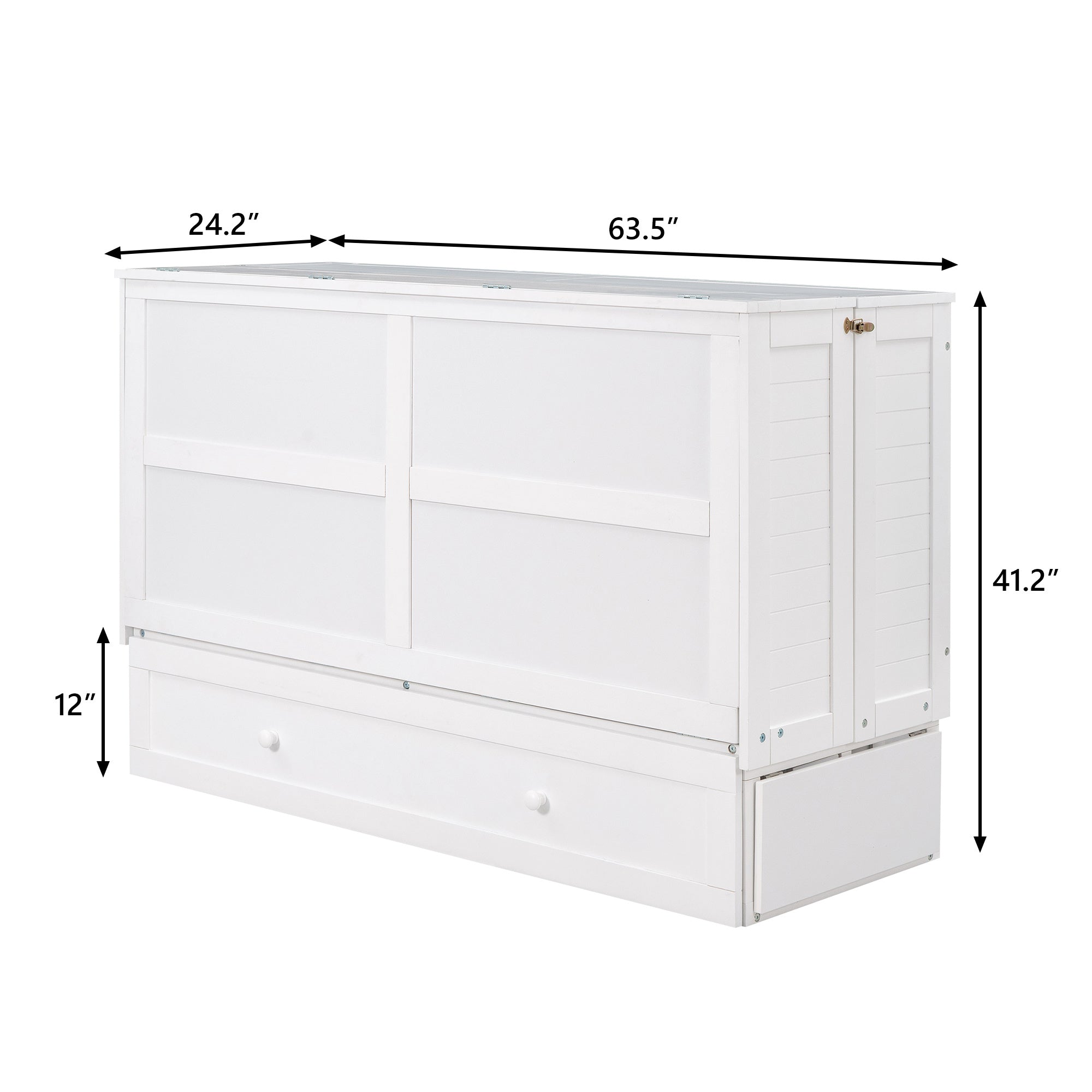 Queen Size Murphy Bed with Drawer and Little Shelves on Each Side, White