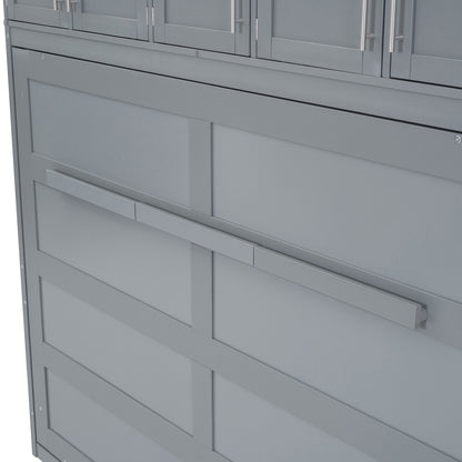 Queen Size Murphy Wall Bed with Top Cabinets, Gray