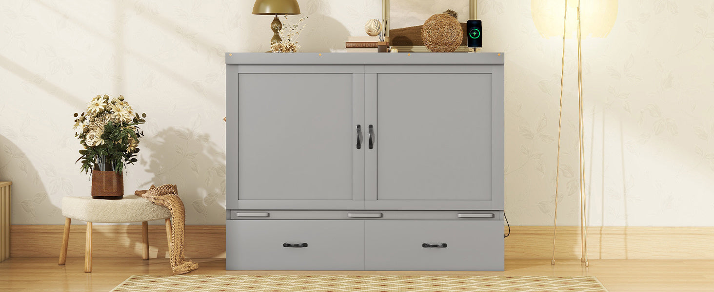 Queen Size Murphy with USB Port and a Large Drawer, Gray