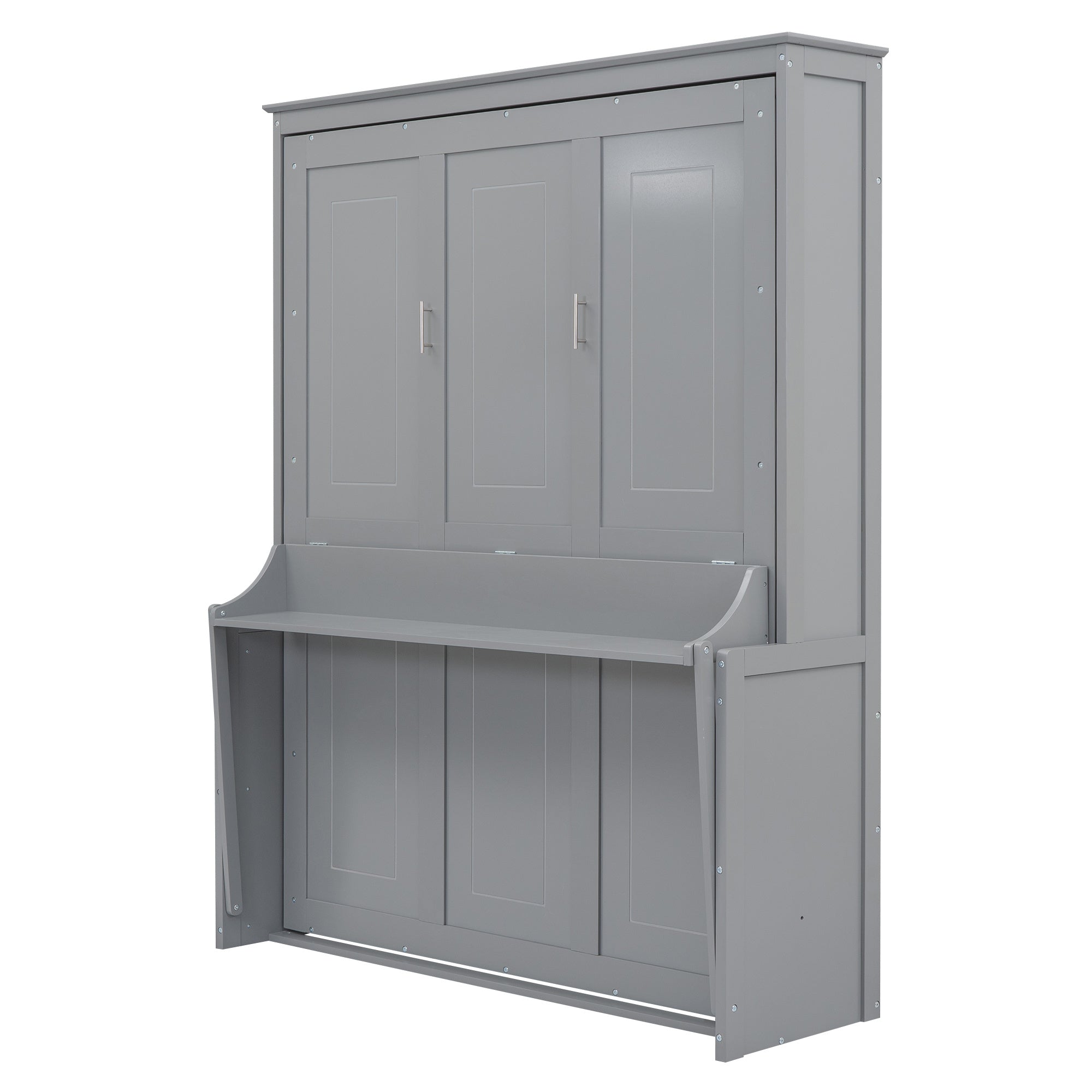 Queen Size Murphy Bed with a Shelf, Gray