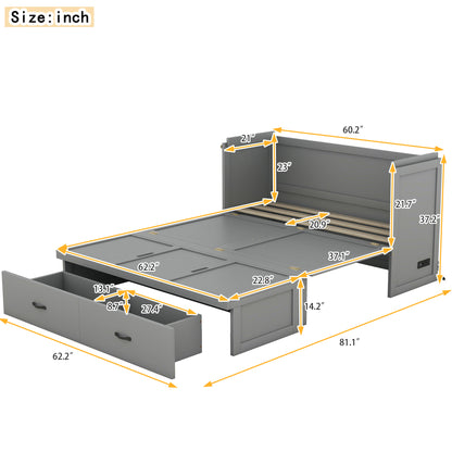 Queen Size Murphy with USB Port and a Large Drawer, Gray