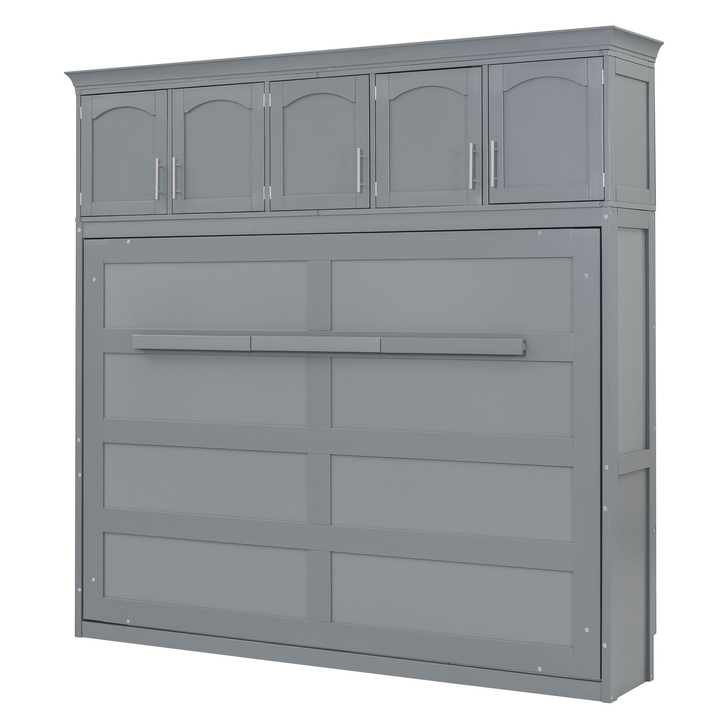 Queen Size Murphy Wall Bed with Top Cabinets, Gray