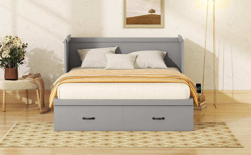 Queen Size Murphy with USB Port and a Large Drawer, Gray