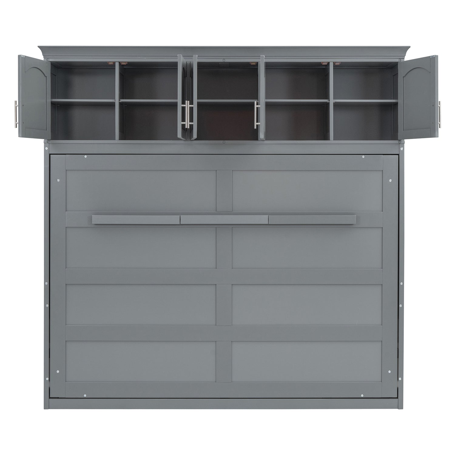 Queen Size Murphy Wall Bed with Top Cabinets, Gray