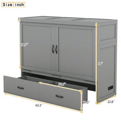 Queen Size Murphy with USB Port and a Large Drawer, Gray