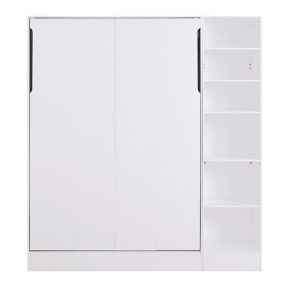 Full Size Murphy Bed Wall Bed with Sofa and Shelves, White