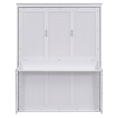 Queen Size Murphy Bed with a Shelf, White