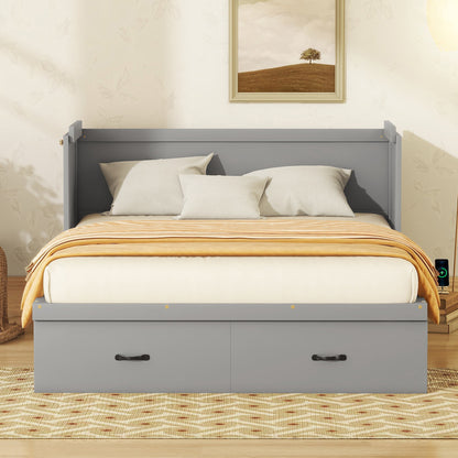 Queen Size Murphy with USB Port and a Large Drawer, Gray