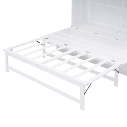 Queen Size Murphy Bed with Built-In Charging Station and a Shelf, White