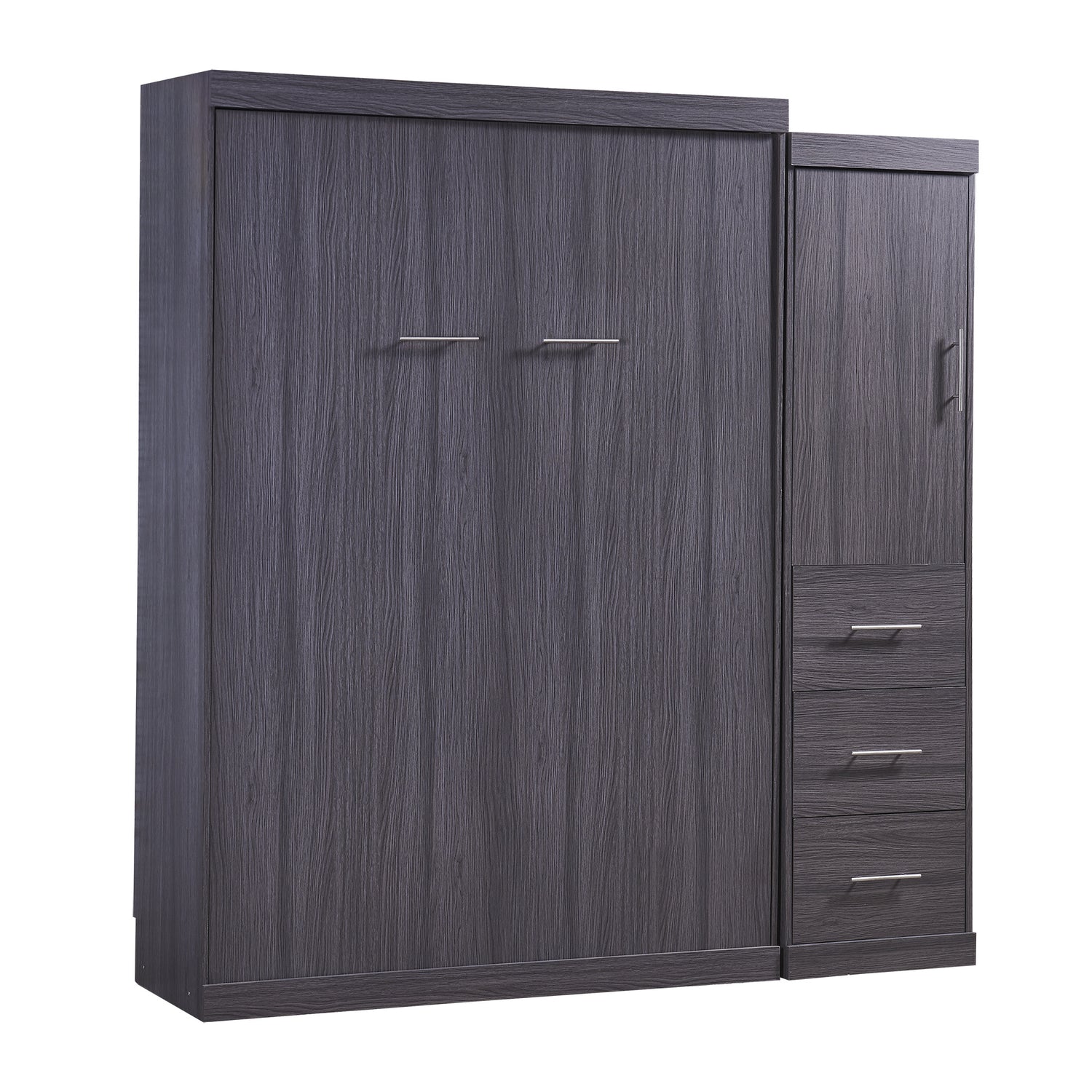 Full Size Murphy Bed with Wardrobe and Drawers, Gray