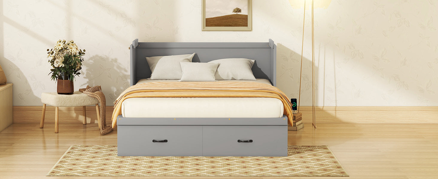 Queen Size Murphy with USB Port and a Large Drawer, Gray