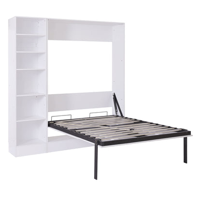 Full Size Murphy Bed Wall Bed with Sofa and Shelves, White