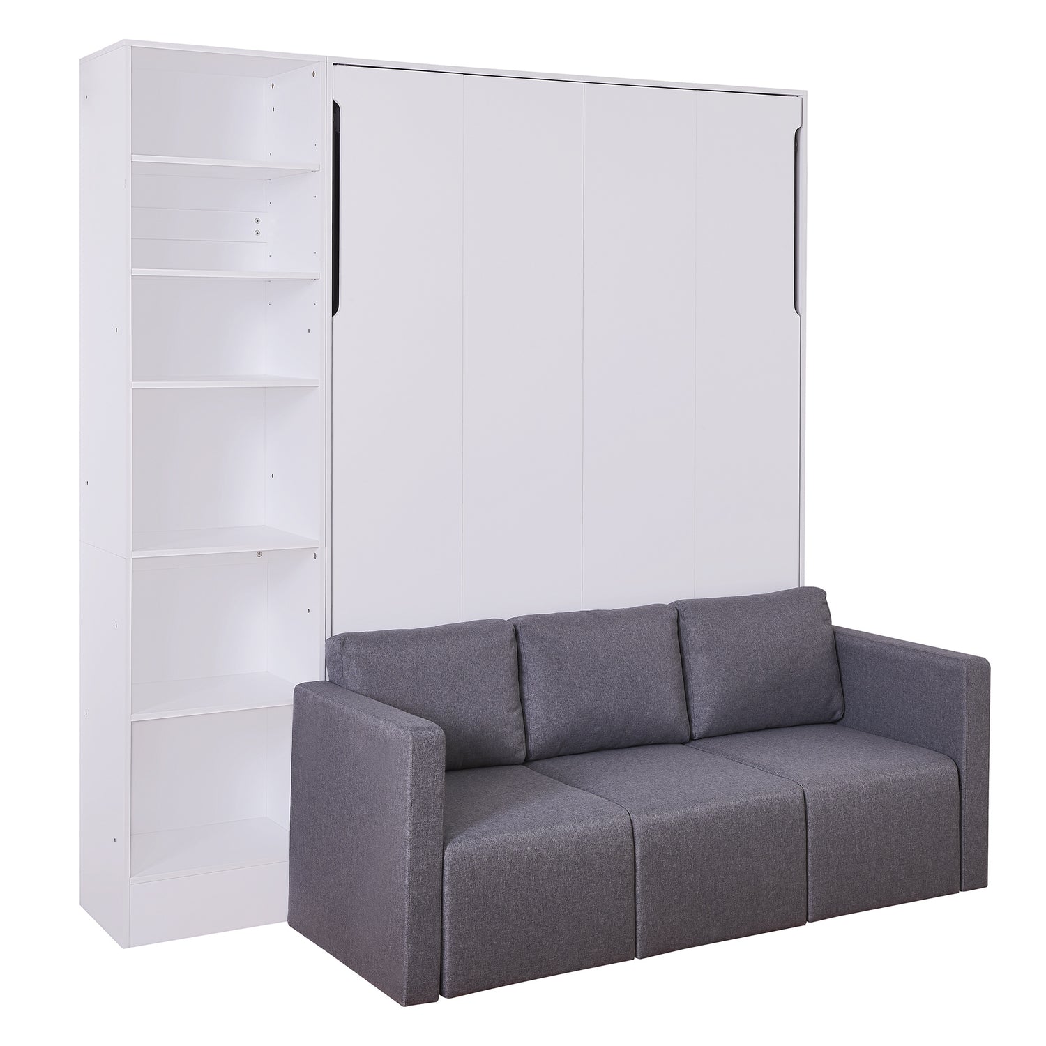 Full Size Murphy Bed Wall Bed with Sofa and Shelves, White