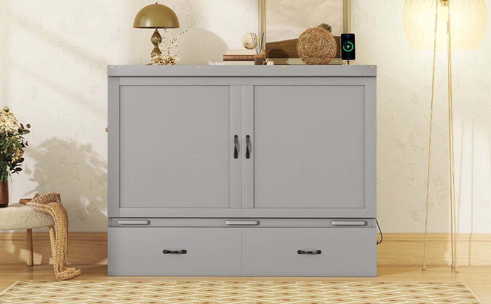 Queen Size Murphy with USB Port and a Large Drawer, Gray