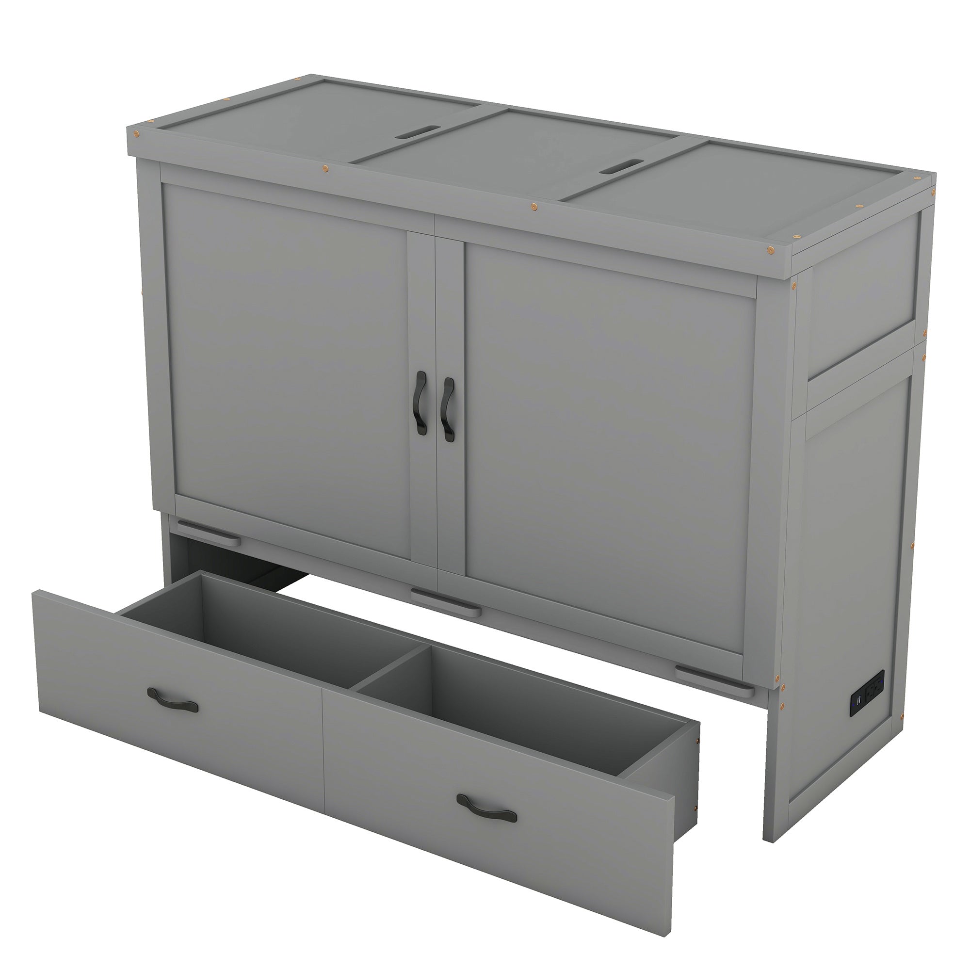 Queen Size Murphy with USB Port and a Large Drawer, Gray