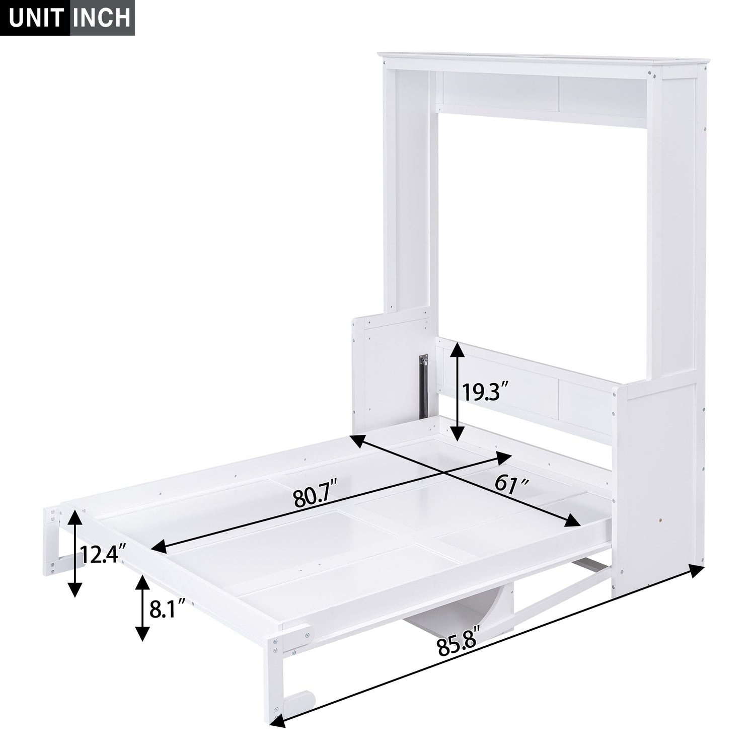 Queen Size Murphy Bed with a Shelf, White