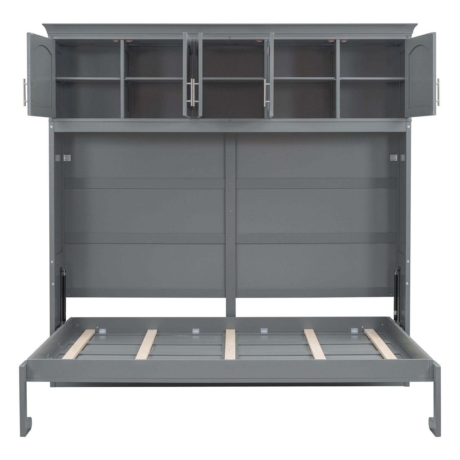 Queen Size Murphy Wall Bed with Top Cabinets, Gray