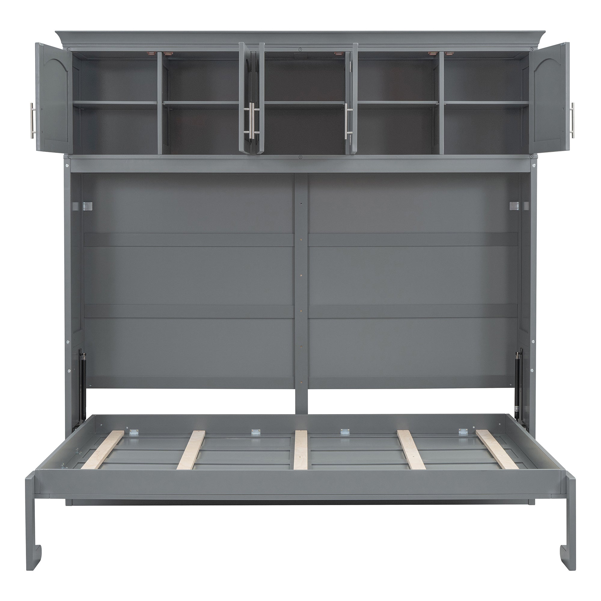 Queen Size Murphy Wall Bed with Top Cabinets, Gray