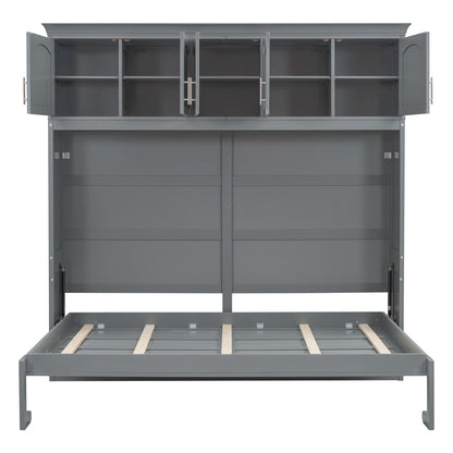 Queen Size Murphy Wall Bed with Top Cabinets, Gray