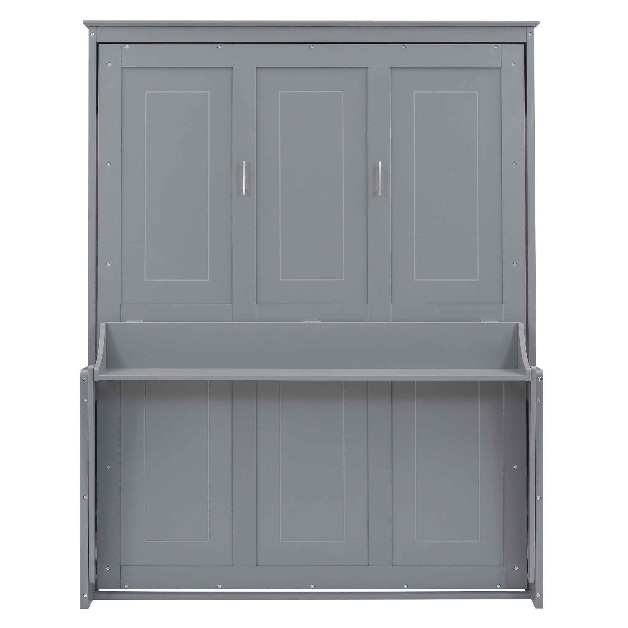 Queen Size Murphy Bed with a Shelf, Gray