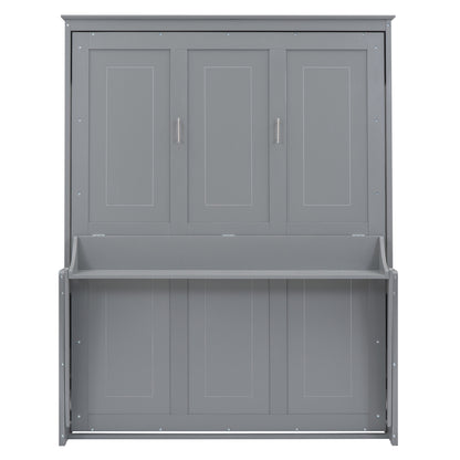 Queen Size Murphy Bed with a Shelf, Gray