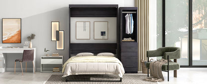 Full Size Murphy Bed with Wardrobe and Drawers, Gray