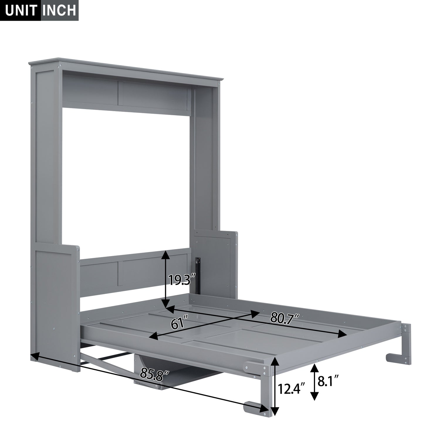 Queen Size Murphy Bed with a Shelf, Gray