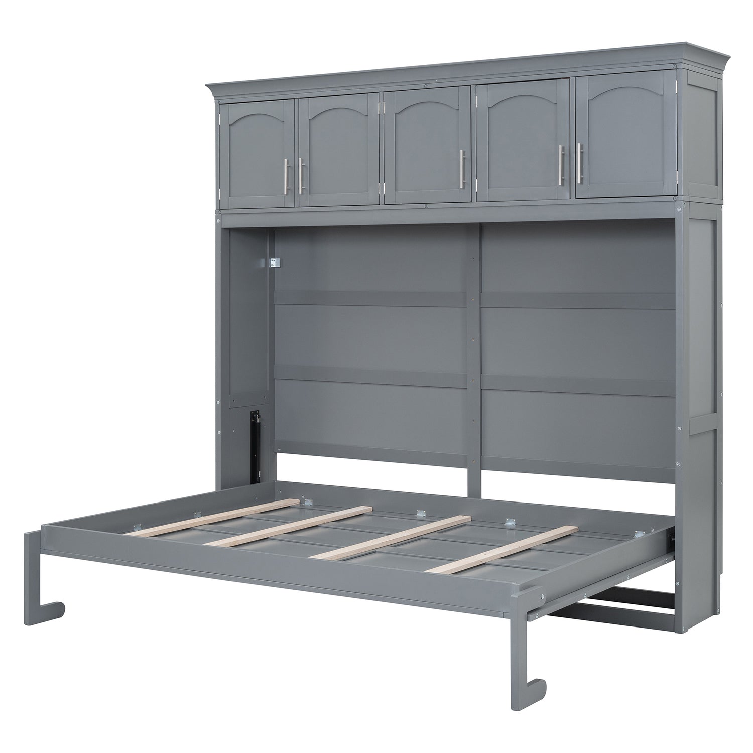 Queen Size Murphy Wall Bed with Top Cabinets, Gray