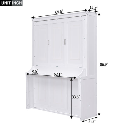 Queen Size Murphy Bed with a Shelf, White