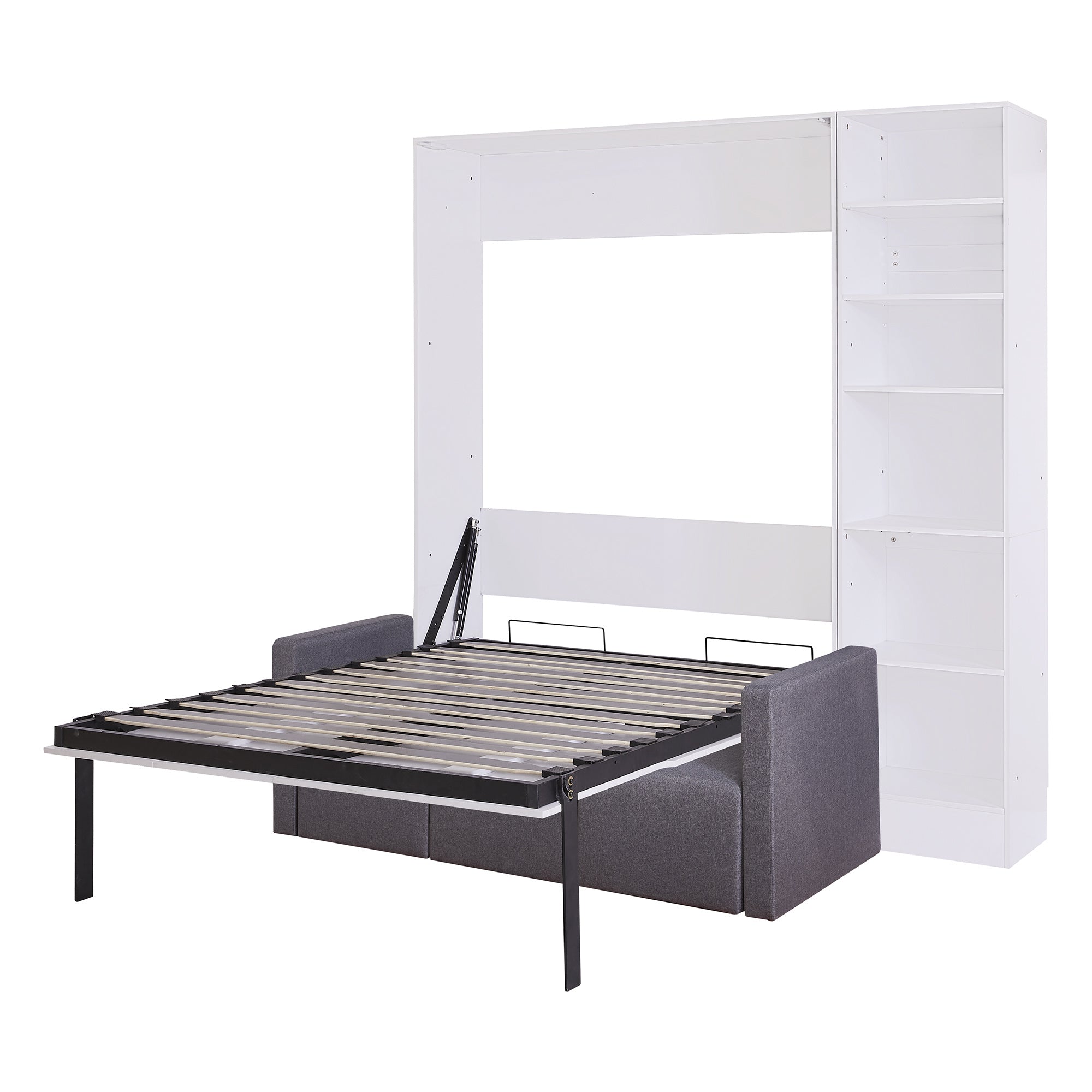 Full Size Murphy Bed Wall Bed with Sofa and Shelves, White