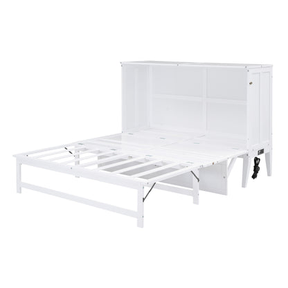 Queen Size Murphy Bed with Built-In Charging Station and a Shelf, White