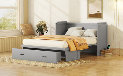 Queen Size Murphy with USB Port and a Large Drawer, Gray